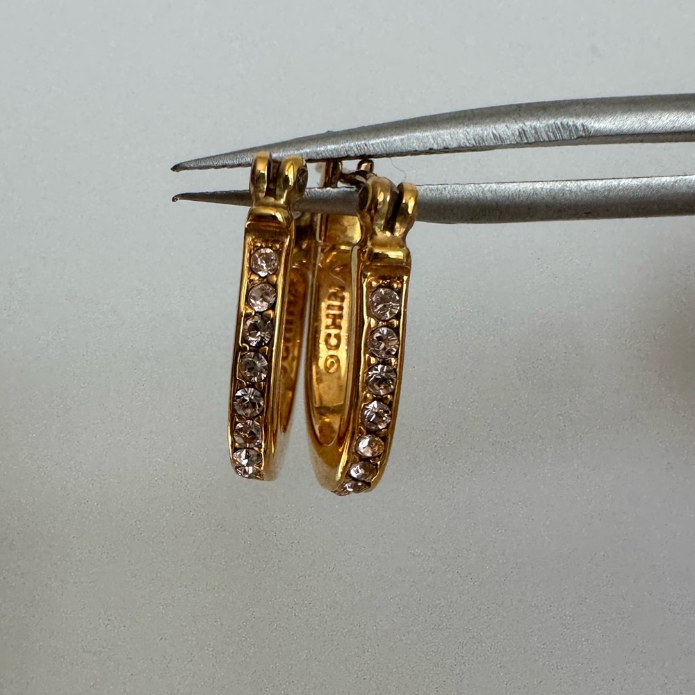 Coach Rose Gold Plated Pavé Signature U-Shaped Huggie Earrings